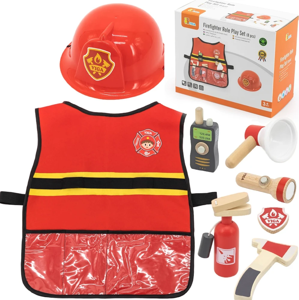 Viga Toys VIGA Mažojo gaisrininko rinkinys su liemene 8vnt