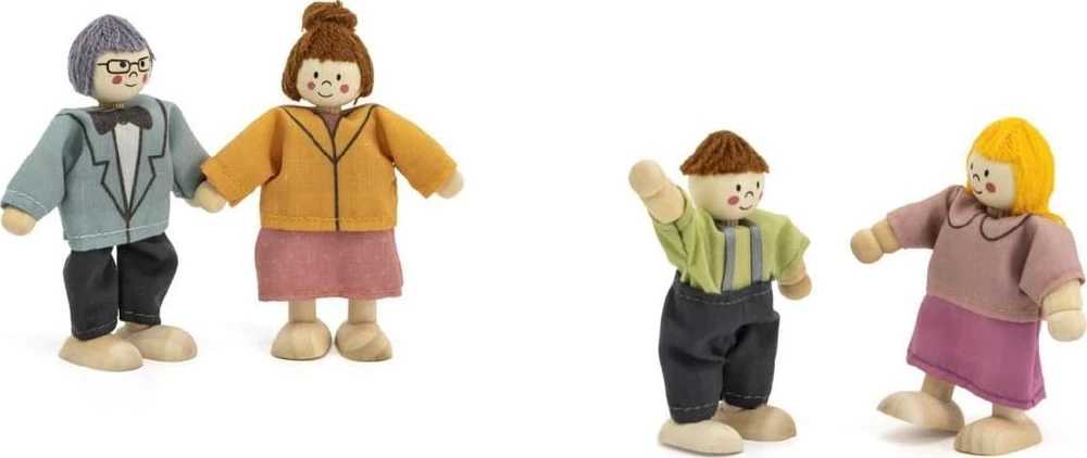 Viga Toys VIGA Medinės Lėlės 4 Asmenų Rinkinyje