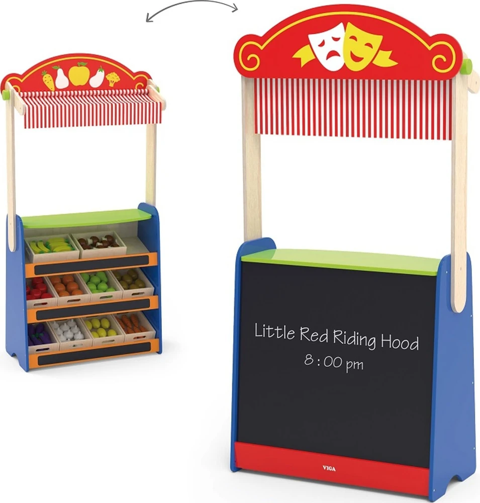 Viga Toys Viga Žaislai 2-in-1 Teatras ir Maisto Parduotuvė