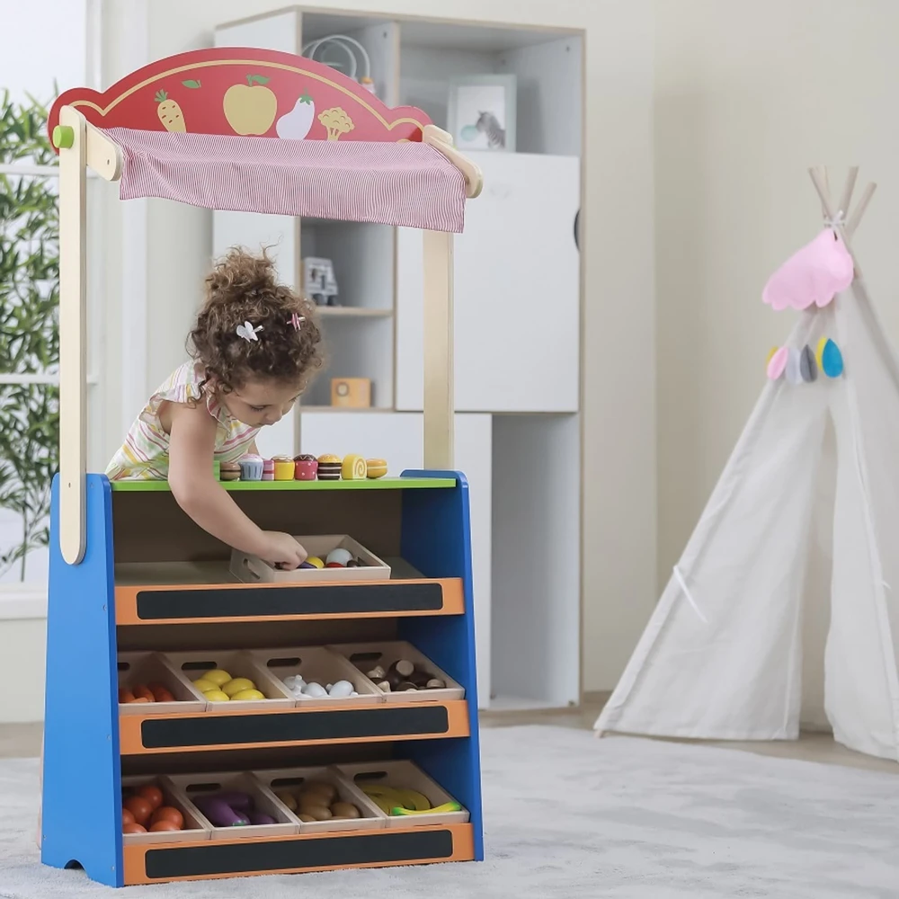 Viga Toys Viga Žaislai 2-in-1 Teatras ir Maisto Parduotuvė