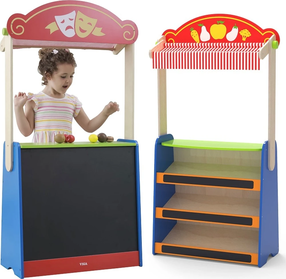 Viga Toys Viga Žaislai 2-in-1 Teatras ir Maisto Parduotuvė