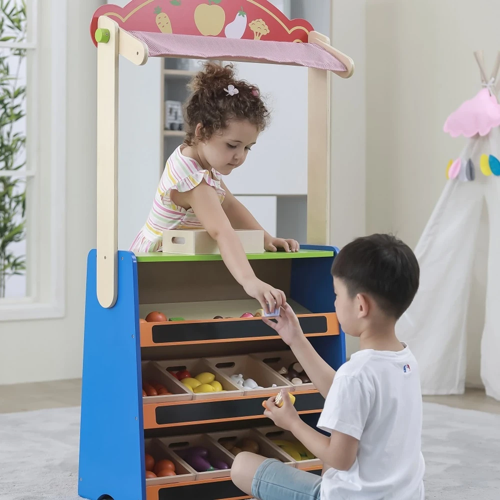 Viga Toys Viga Žaislai 2-in-1 Teatras ir Maisto Parduotuvė