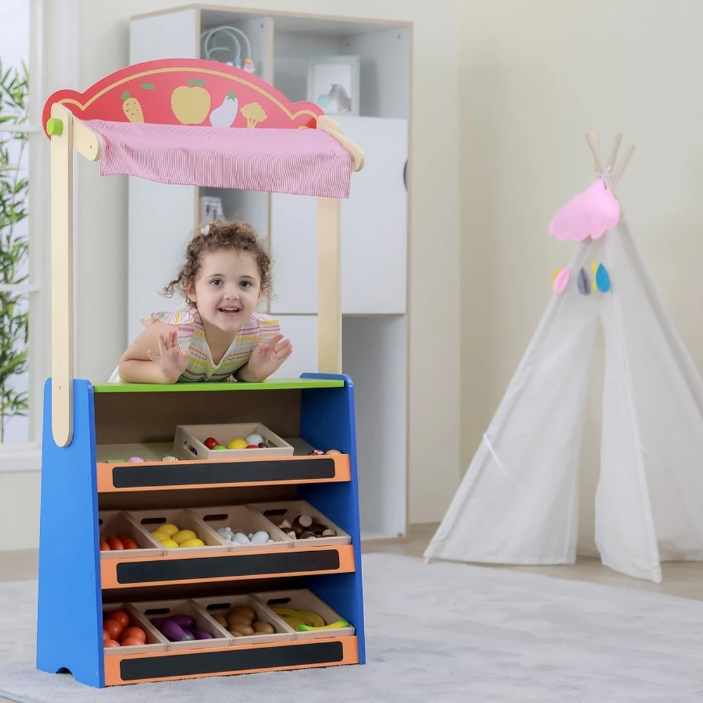 Viga Toys Viga Žaislai 2-in-1 Teatras ir Maisto Parduotuvė