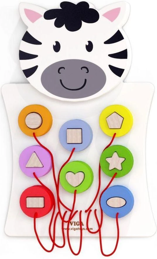 Medinė VIGA manipuliacinė lenta Zebras Montessori metodika