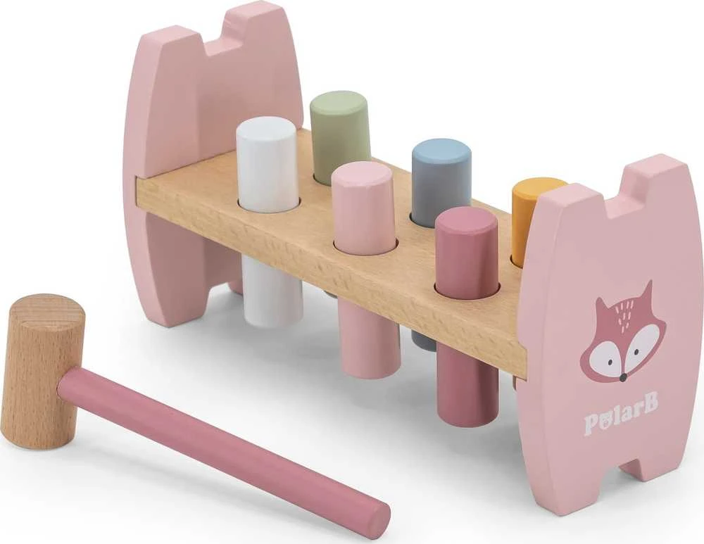 Viga Medinė Paspaudimo Žaislas Su Plaktuku Lapė Montessori