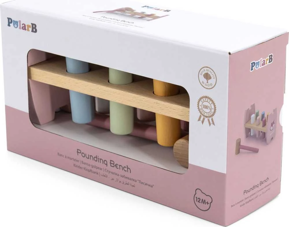Viga Medinė Paspaudimo Žaislas Su Plaktuku Lapė Montessori