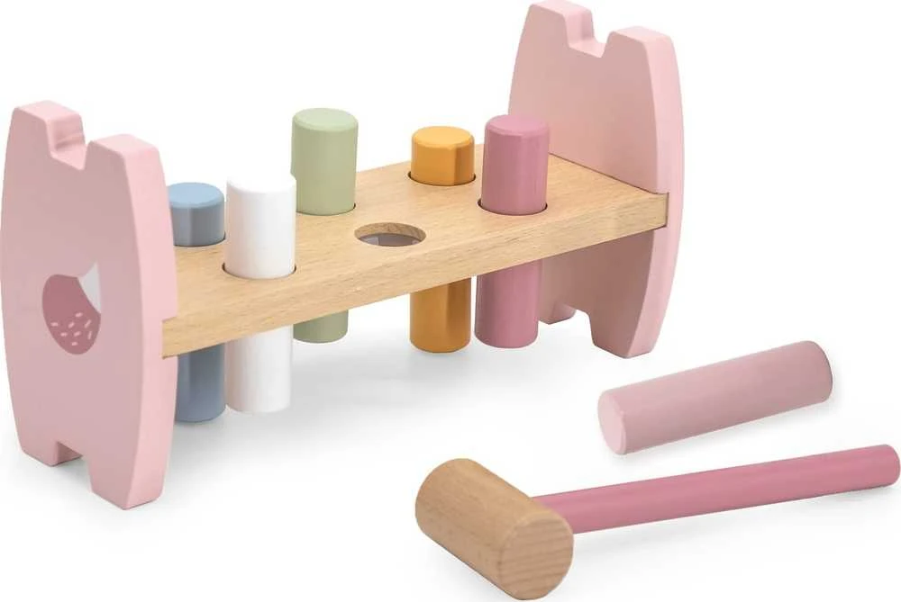 Viga Medinė Paspaudimo Žaislas Su Plaktuku Lapė Montessori