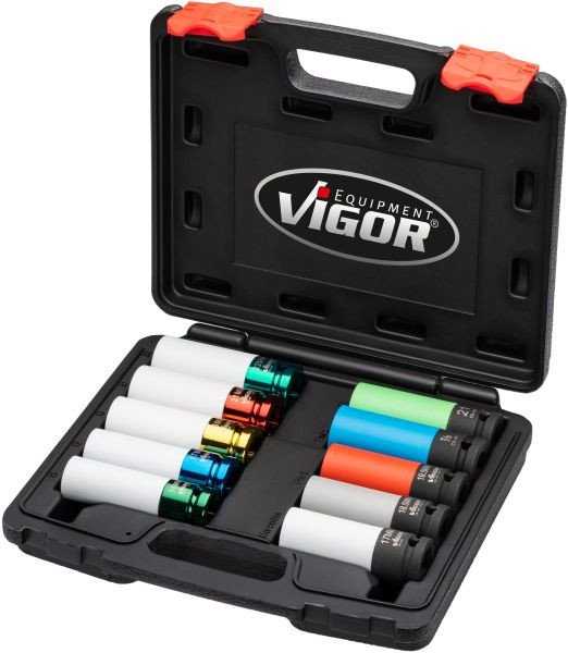 Smūginis veržliaraktis Vigor Vigor Smūginis atsuktuvas-veržliarakčio įdėklas #####Vierkant, 1/2 (12,5 mm) 10 dalių V6312/10
