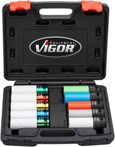 Smūginis veržliaraktis Vigor Vigor Smūginis atsuktuvas-veržliarakčio įdėklas #####Vierkant, 1/2 (12,5 mm) 10 dalių V6312/10