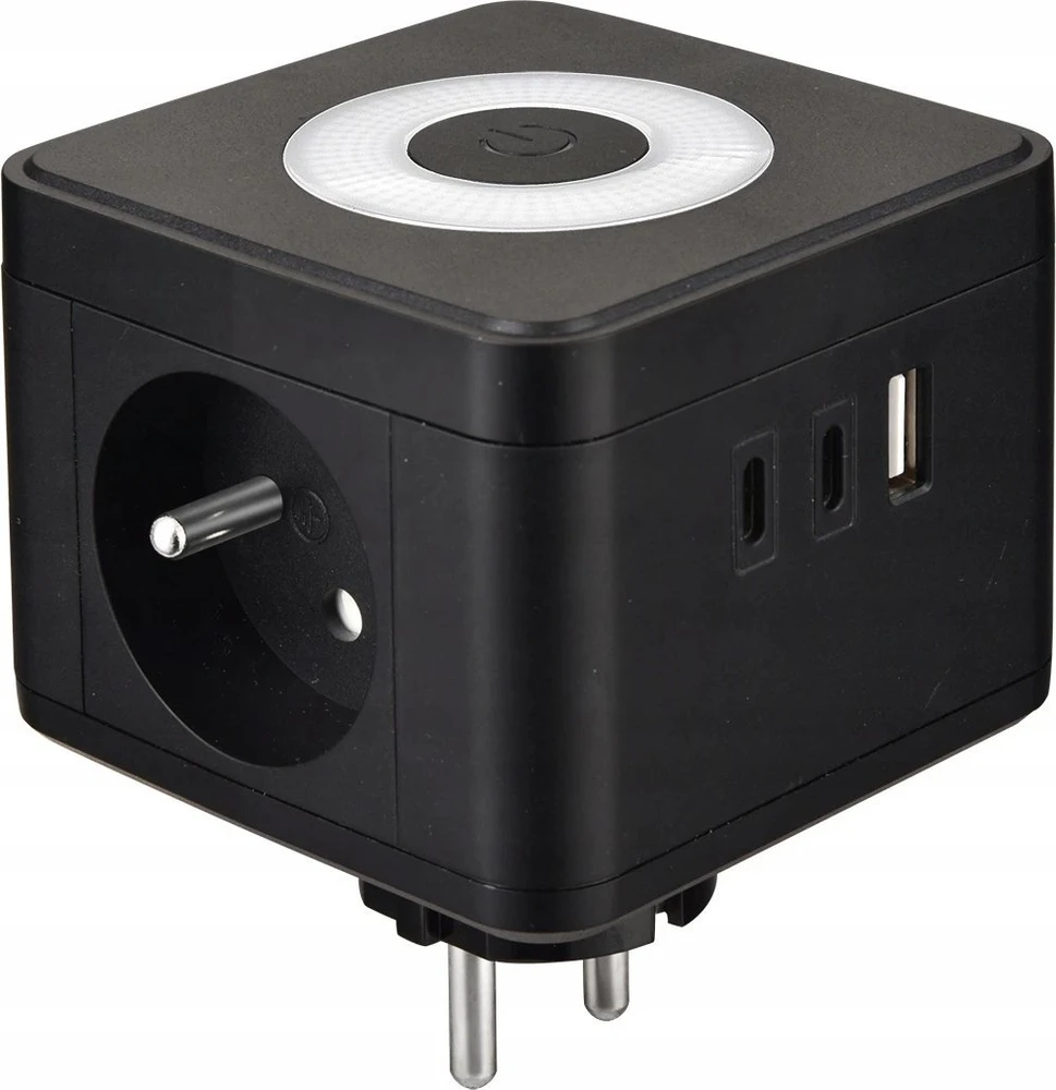 Viking maitinimo adapteris Y23L, 2x 230 V, 1x USB-A, 2x USB-C, jutiklinė lemputė, juoda