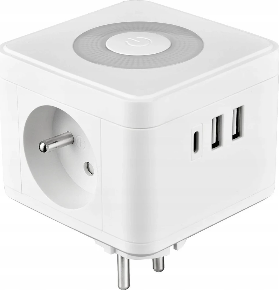 Viking maitinimo adapteris Y23L, 2x 230 V, 1x USB-A, 2x USB-C, jutiklinė lemputė, juoda