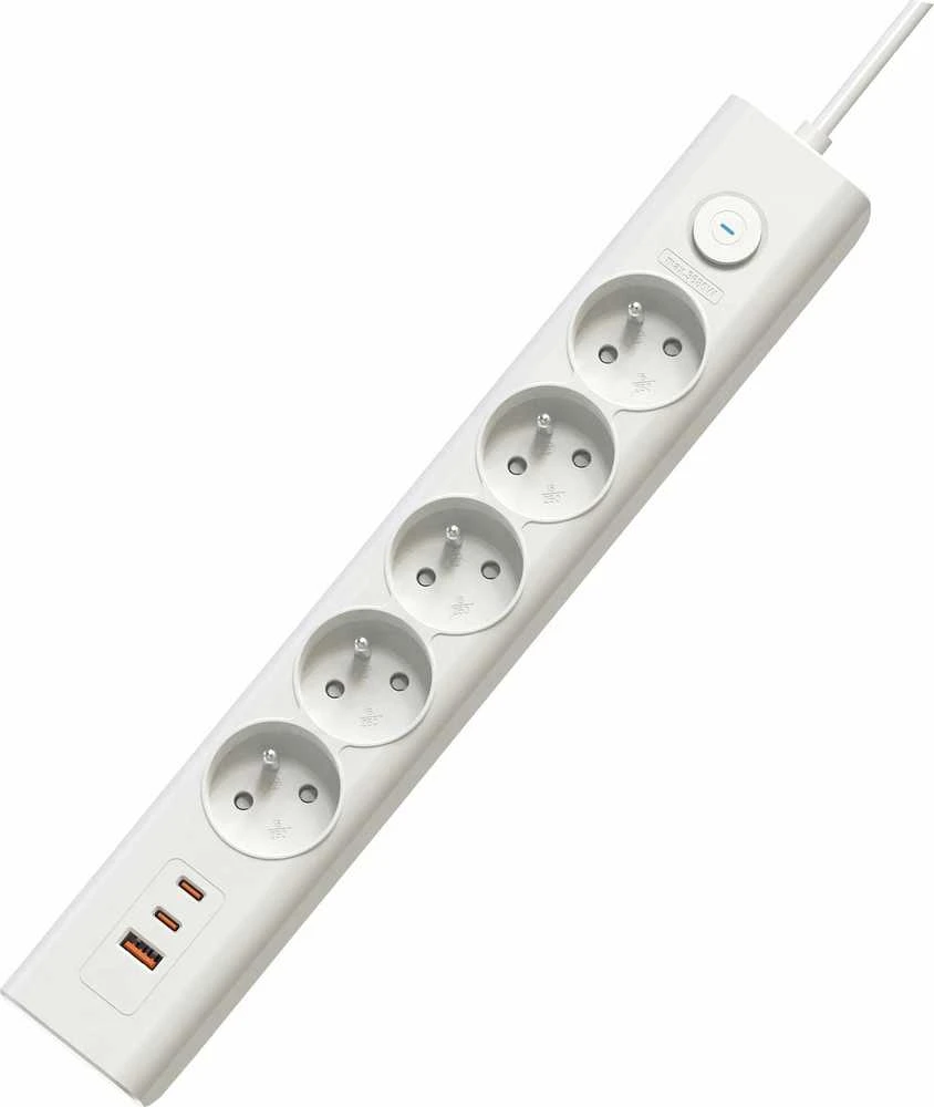Viking tinklo praplėtimo lizdas YC53, 5x AC 230V, 1x USB-A, 2x USB-C, ilgis 1,5 m, baltas