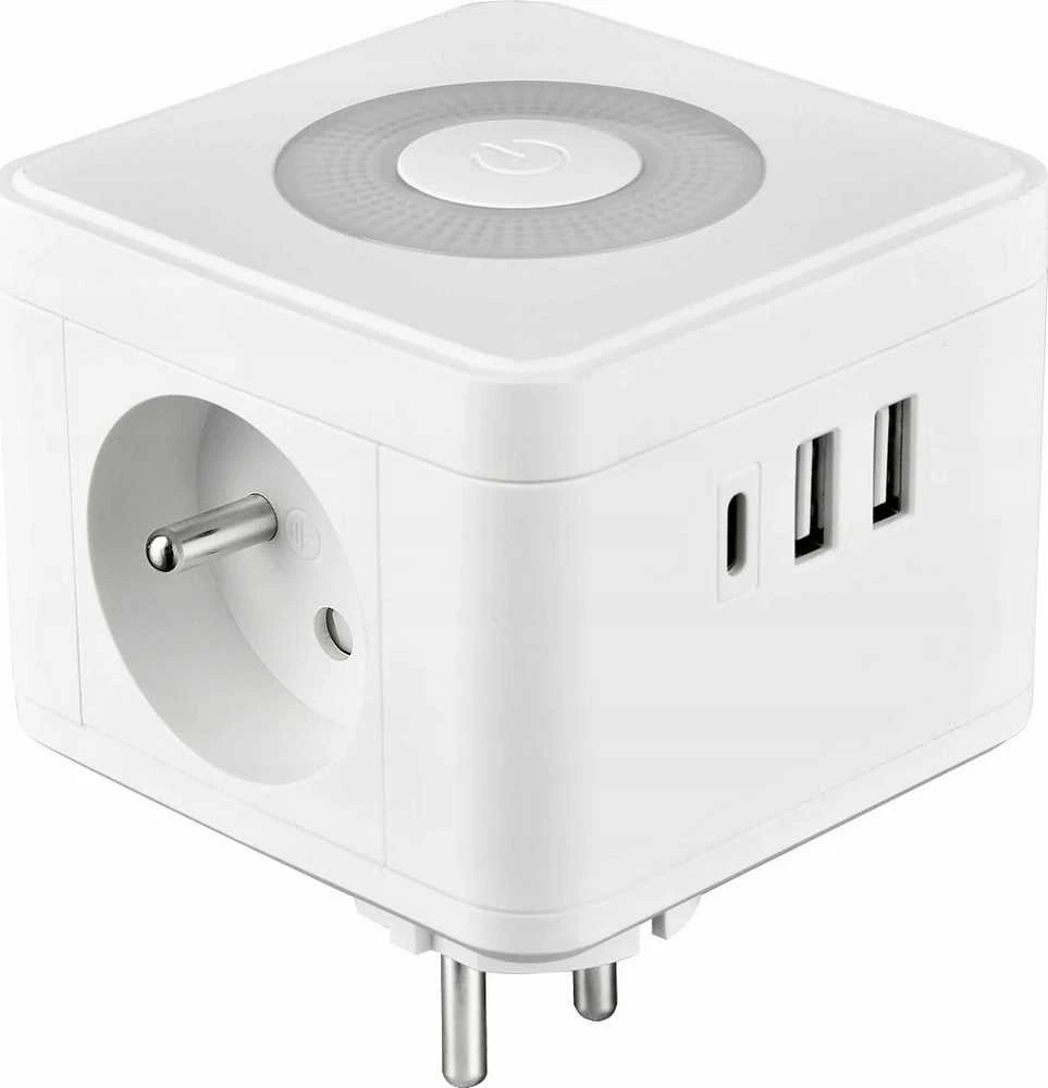 Viking maitinimo adapteris Y23L, 2x 230 V, 1x USB-A, 2x USB-C, jutiklinė lemputė, balta