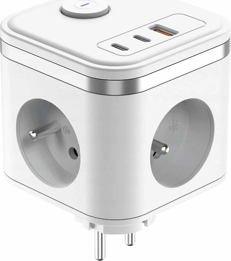 Viking maitinimo adapteris Y33, 3x 230 V, 1x USB-A, 2x USB-C, ON/OFF mygtukas, baltas