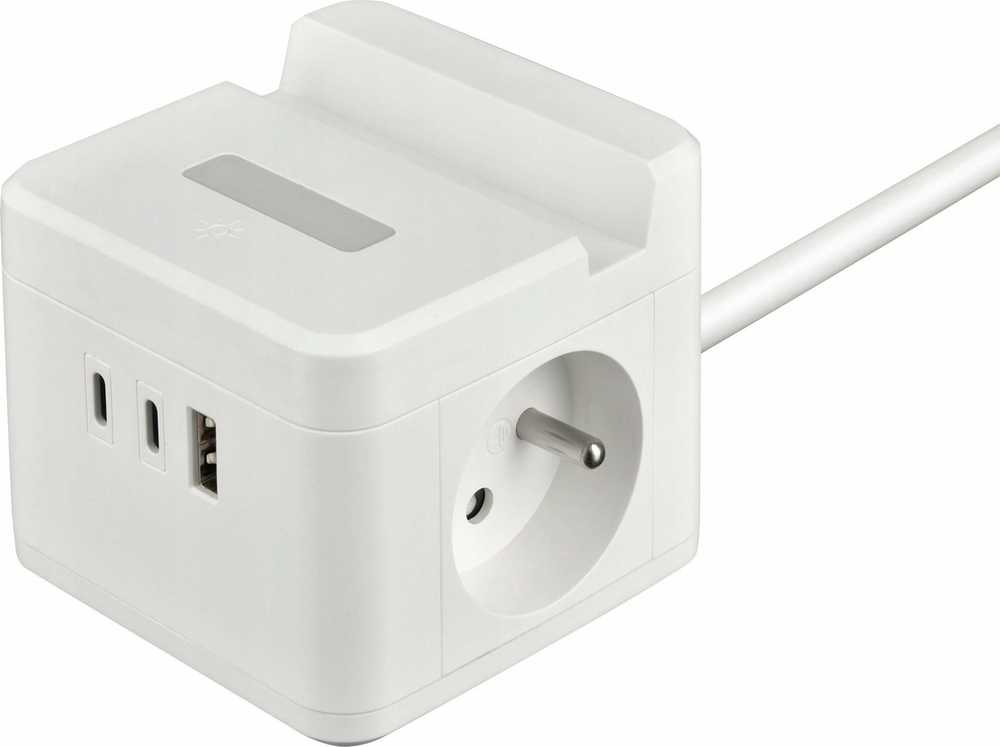 Viking maitinimo adapteris YC23H, 2x 230 V, 1x USB-A, 2x USB-C, jutiklinė lemputė, stovo funkcija, balta