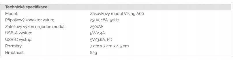 Viking Viking lizdo modulis A60, 1x USB-A, 1x USB-C, PD, sidabriškai juodas