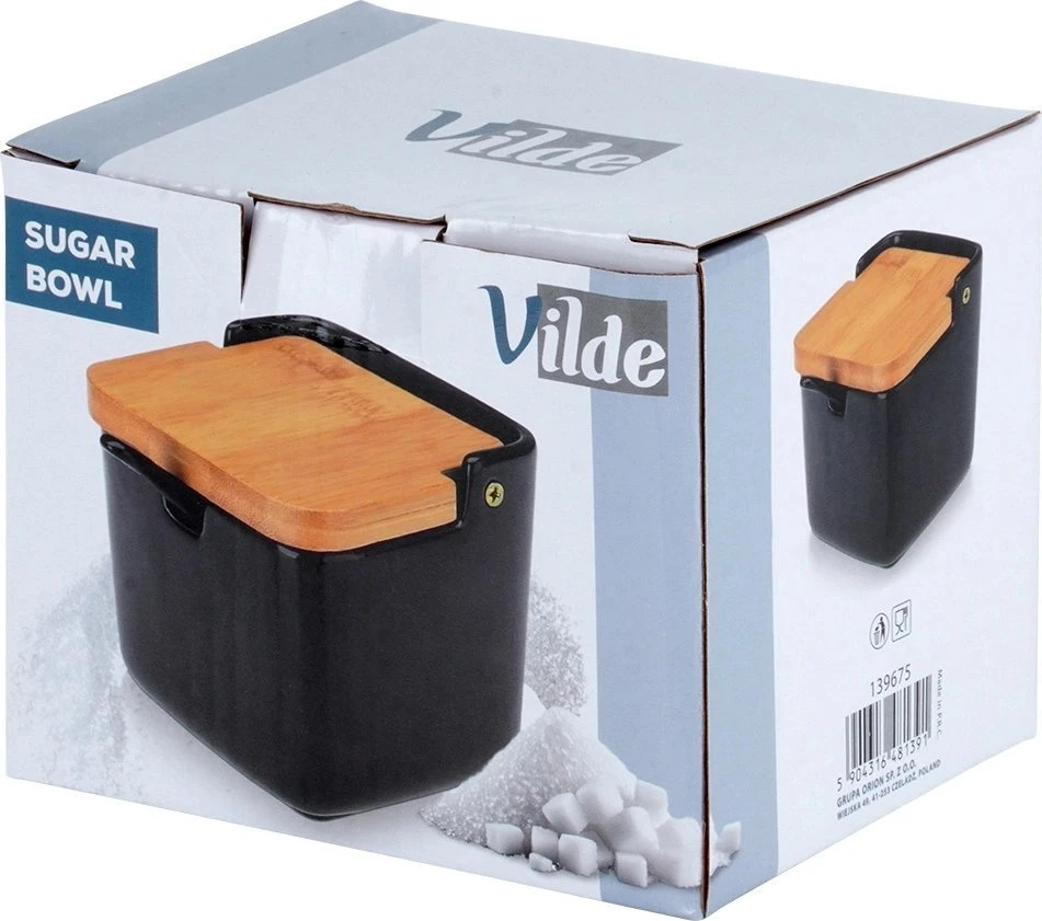 Keraminė cukrinė Vilde su bambukiniu dangteliu ir šaukšteliu, 250 ml, 9,5x9,5x9 cm