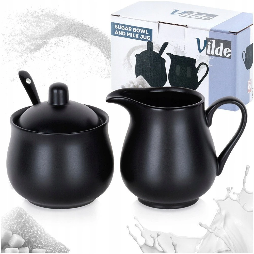Porcelianinis pieno ir cukraus indelių rinkinys Vilde 150 ml juodas