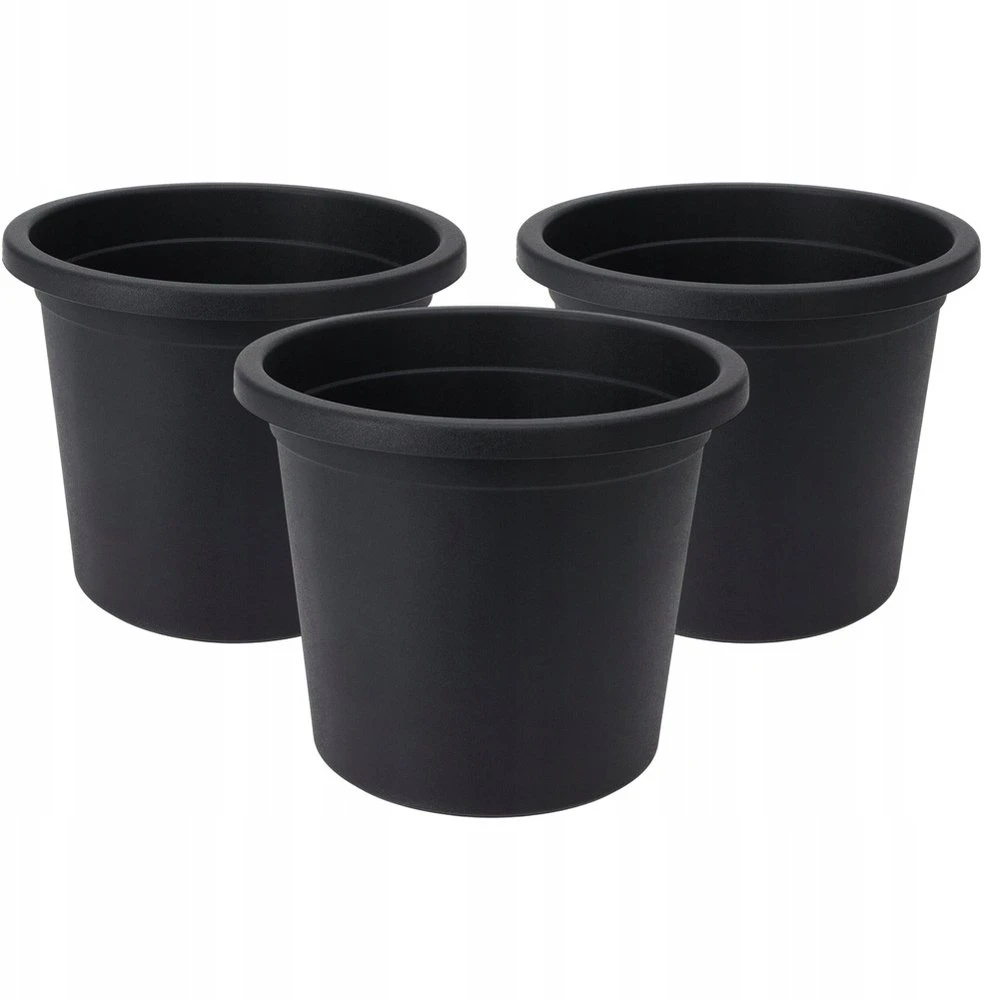 Vilde Juodi plastikiniai gėlių vazonai 3 vnt. 14,5 cm