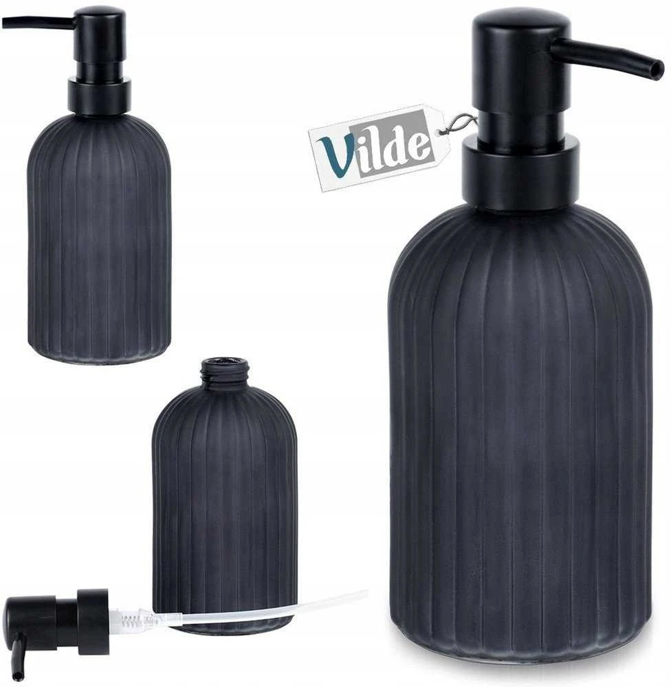 Skysto muilo dozatorius Vilde, juodas stiklinis, 400 ml