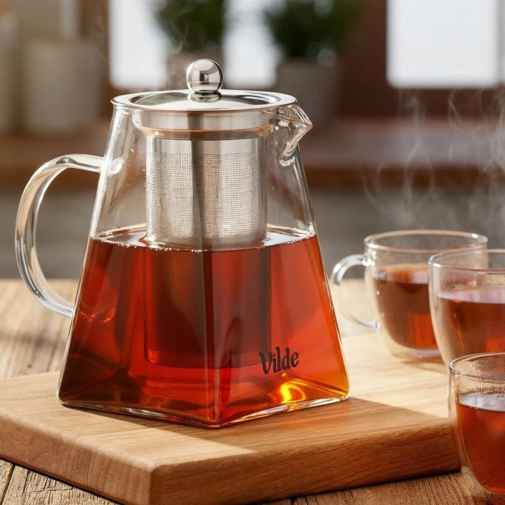 Stiklinis arbatinukas su nerūdijančio plieno sieteliu Vilde 920 ml