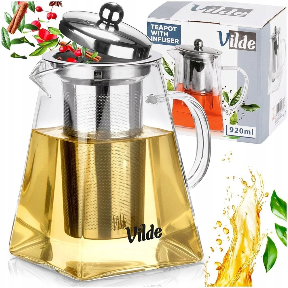 Stiklinis arbatinukas su nerūdijančio plieno sieteliu Vilde 920 ml