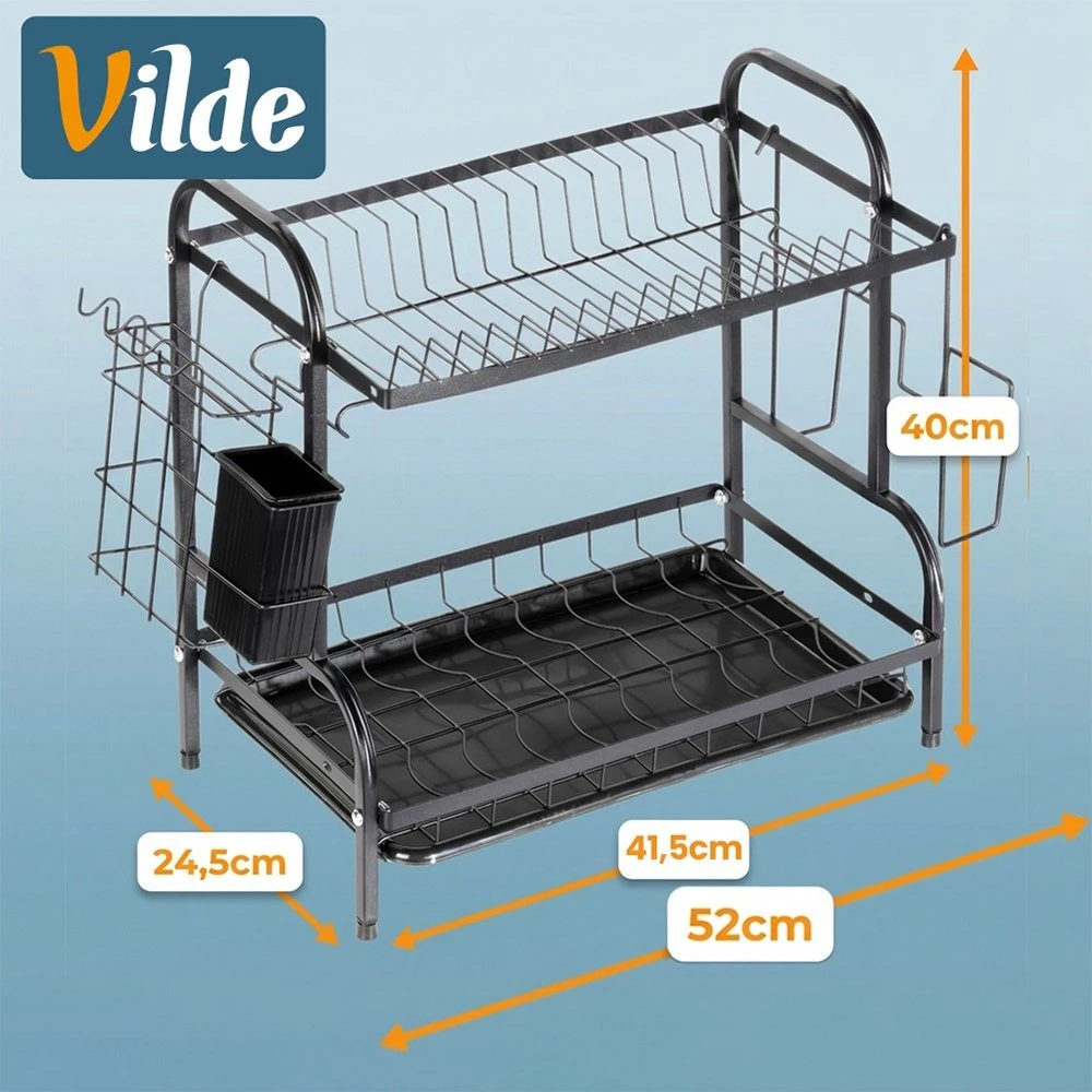 Vilde Metalinė 2-aukštė indų džiovyklė juoda 52x24,5x40 cm