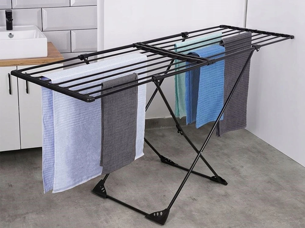 Vilde Skalbinių džiovykla metalinė juoda pailginama XXL 110-189 cm