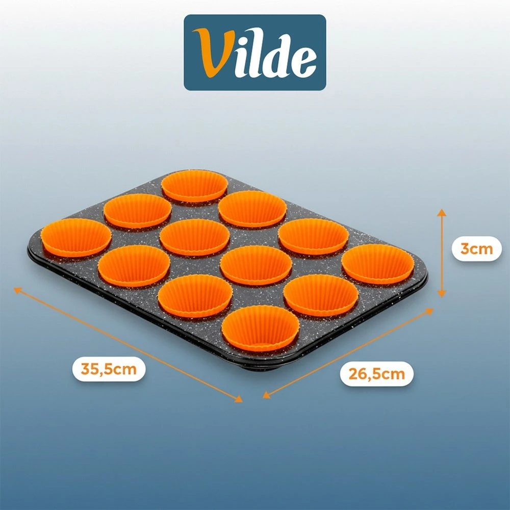 Keksiukų kepimo forma Vilde su silikoninėmis formelėmis 35,5x26,5 cm