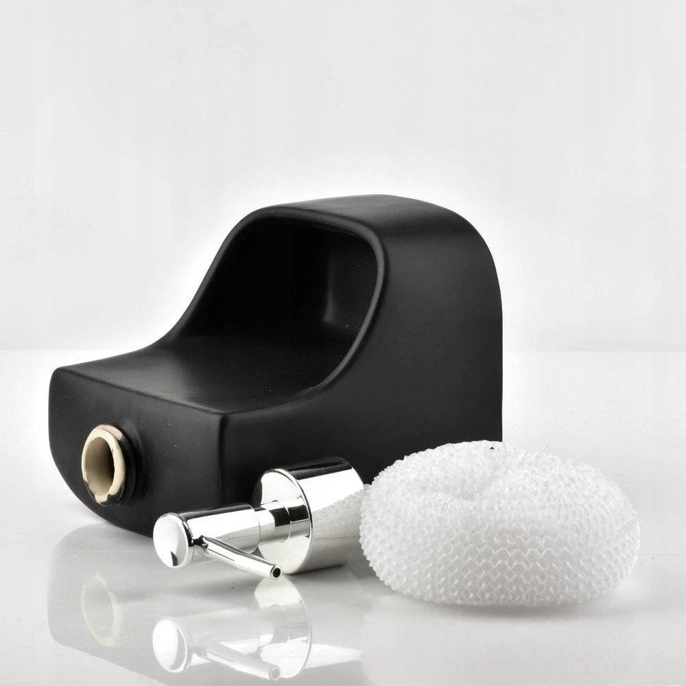 Keraminis juodas indų ploviklio dozatorius su kempinėle Vilde 400 ml