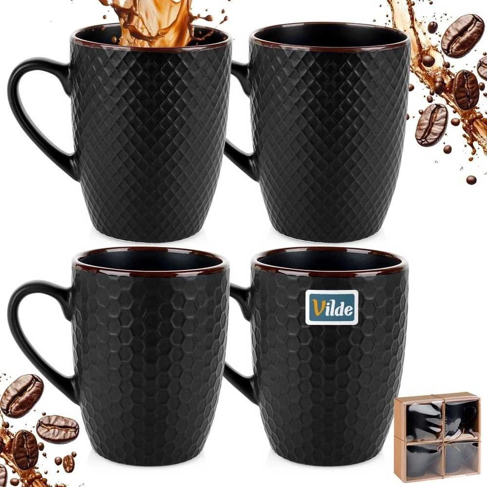 Keraminiai puodeliai Vilde 400 ml, juodi, 4 vnt.