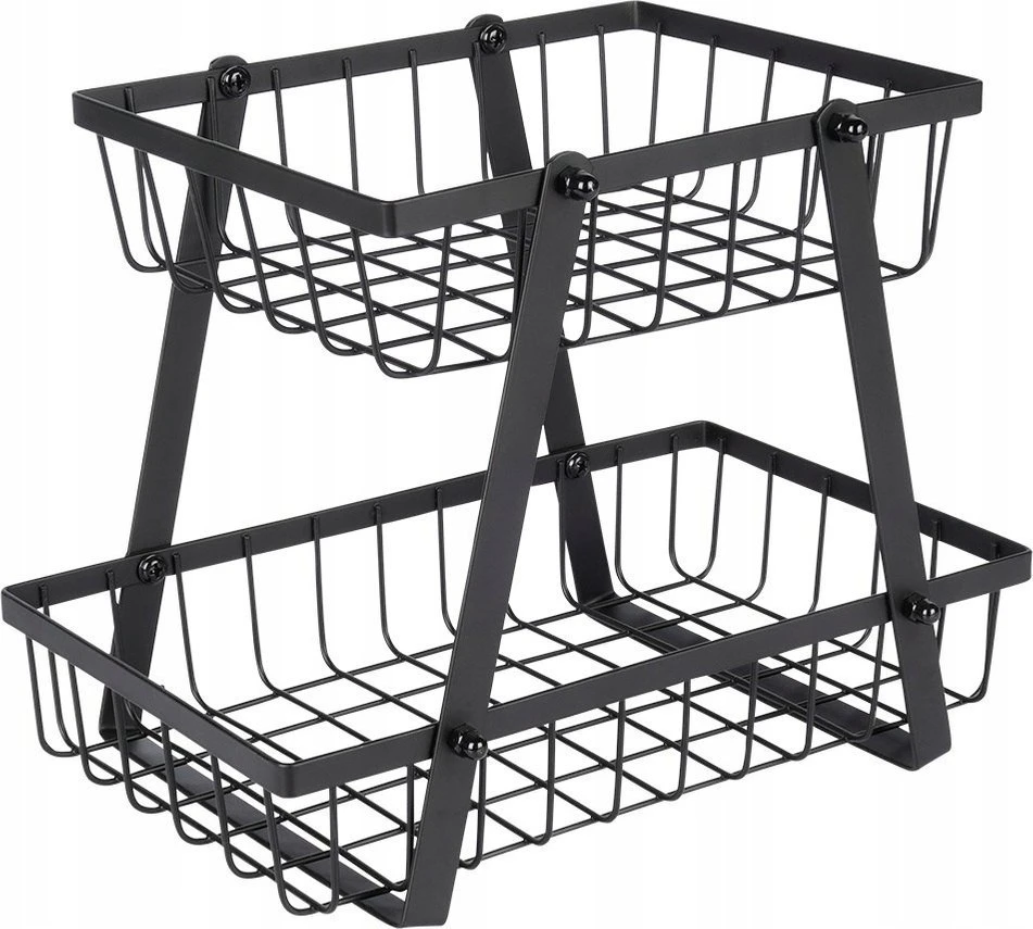 Dvigubas metalinis vaisių krepšys Vilde, 28x17,5x21 cm, juodas