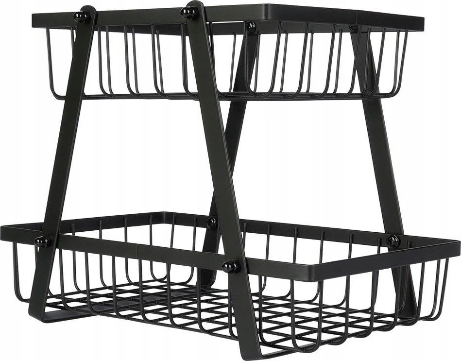 Dvigubas metalinis vaisių krepšys Vilde, 28x17,5x21 cm, juodas