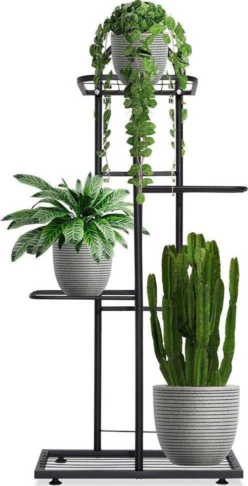 Vilde Juoda metalinis gėlių stovas 4 pakopų 80 cm
