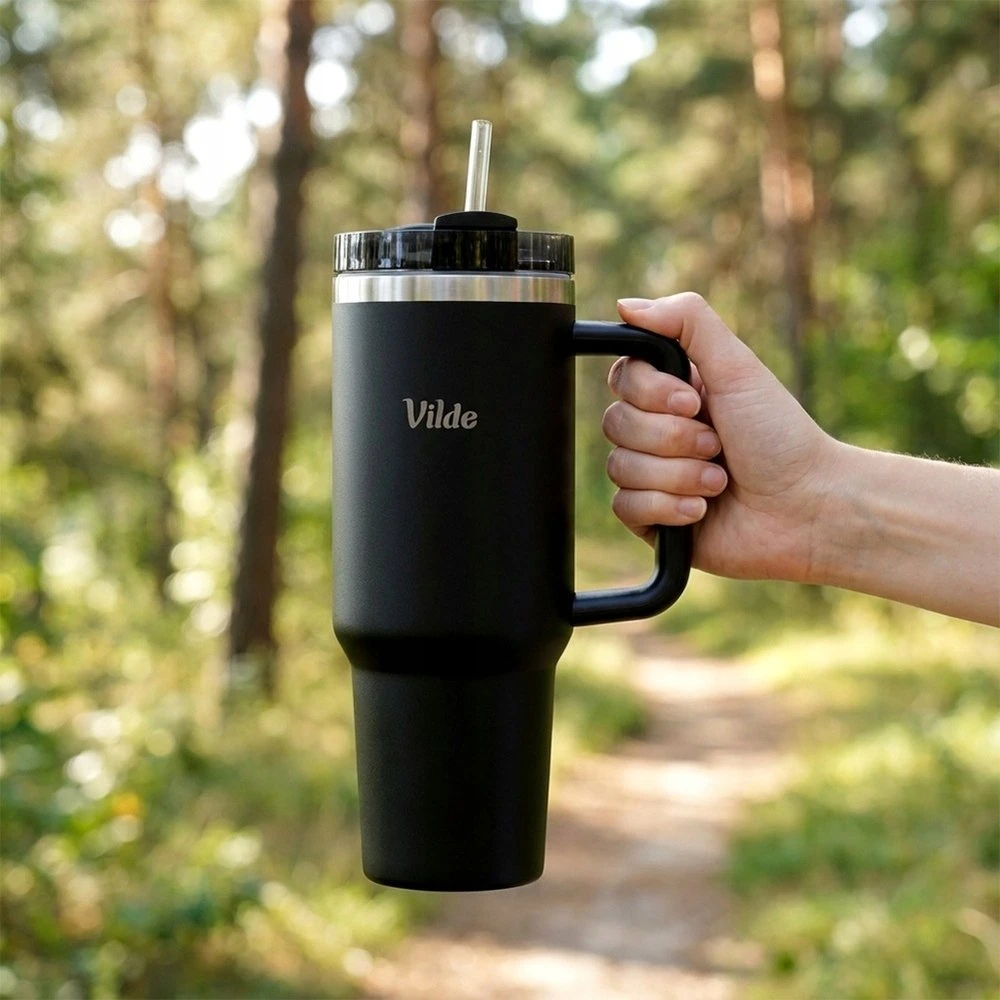 Vilde termo puodelis 1,2 l juodas su rankena