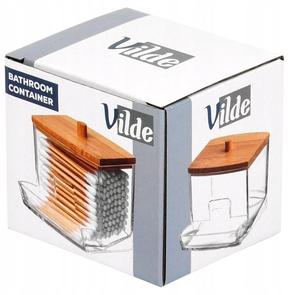 Kosmetinių pagaliukų dėklas Vilde 9x7x9 cm su bambuko dangteliu