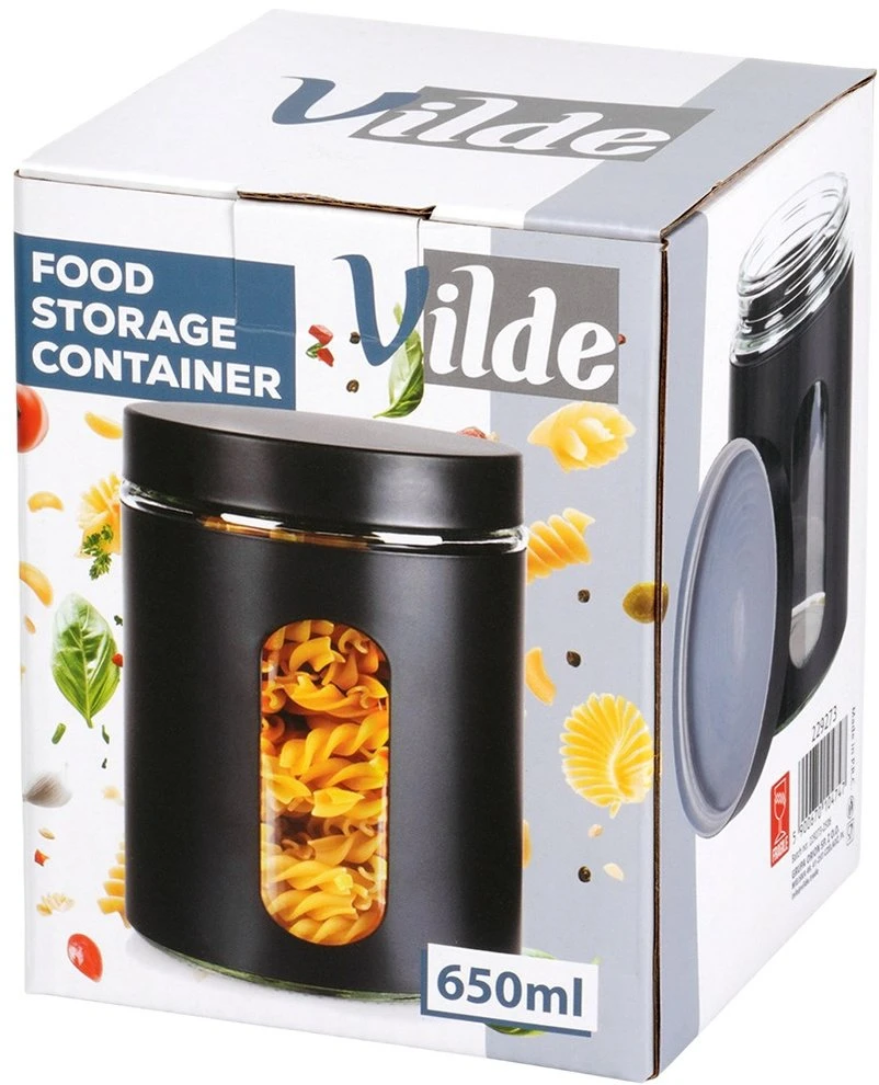 Vilde Stiklinis indas produktams 650 ml; Juodas dangtelis