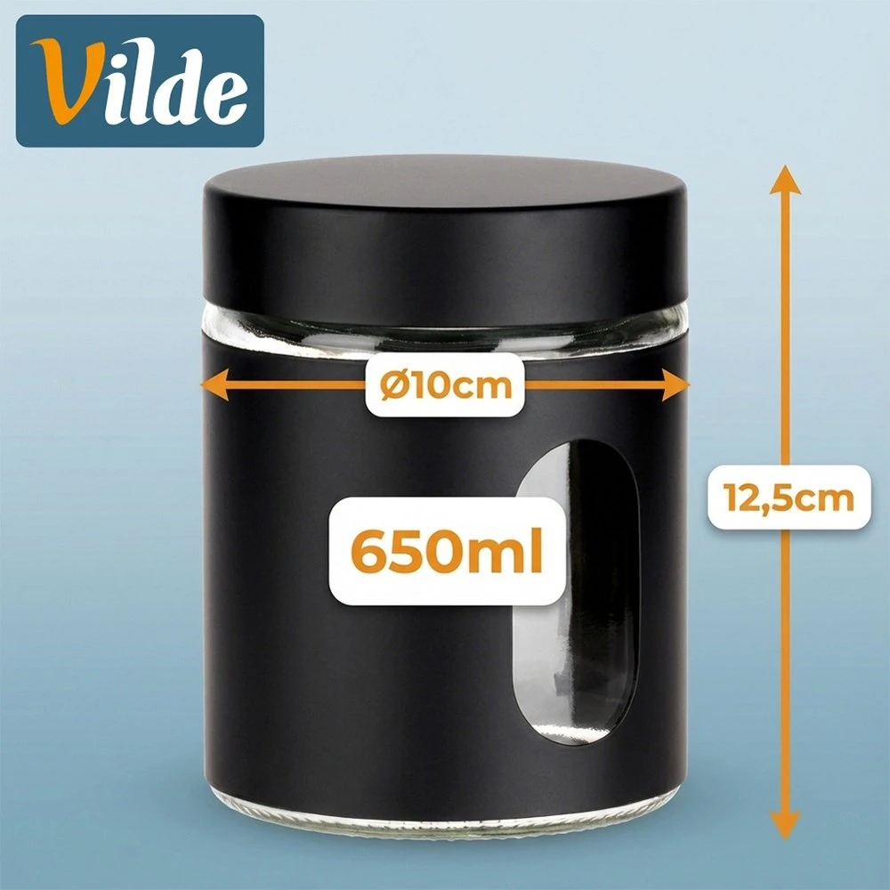 Vilde Stiklinis indas produktams 650 ml; Juodas dangtelis
