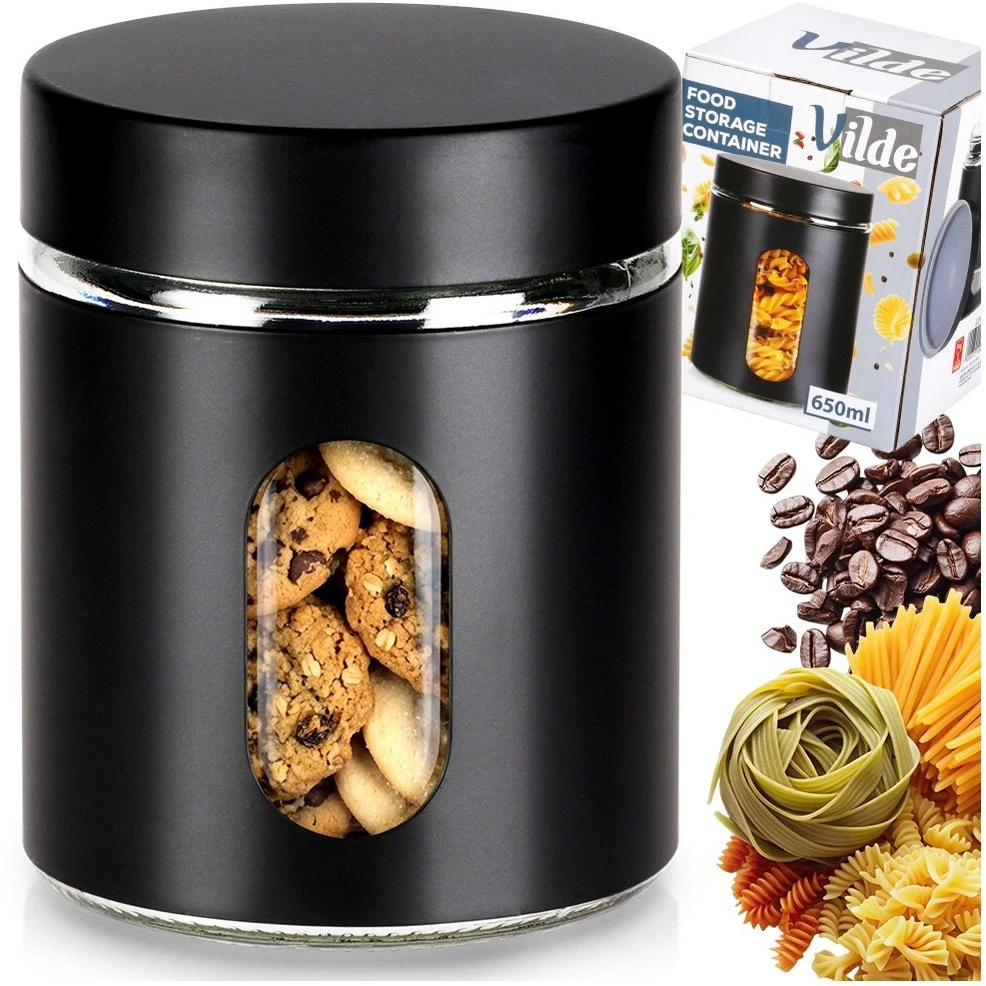 Vilde Stiklinis indas produktams 650 ml; Juodas dangtelis