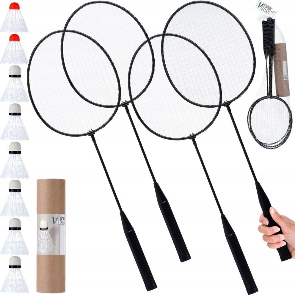 Badmintono rinkinys Vilde, 61 cm, 4 raketės, 8 plunksnos