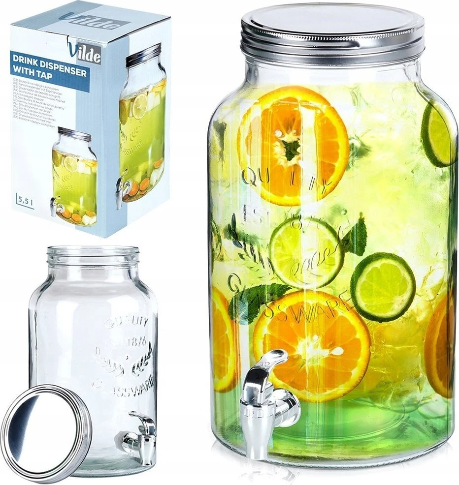 Vilde Gėrimų dozatorius su čiaupu, 6,2 l, stiklinis
