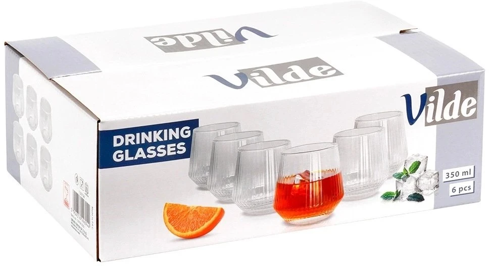 Stiklinės Vilde 350 ml, 6 vnt. iš rifliuoto stiklo