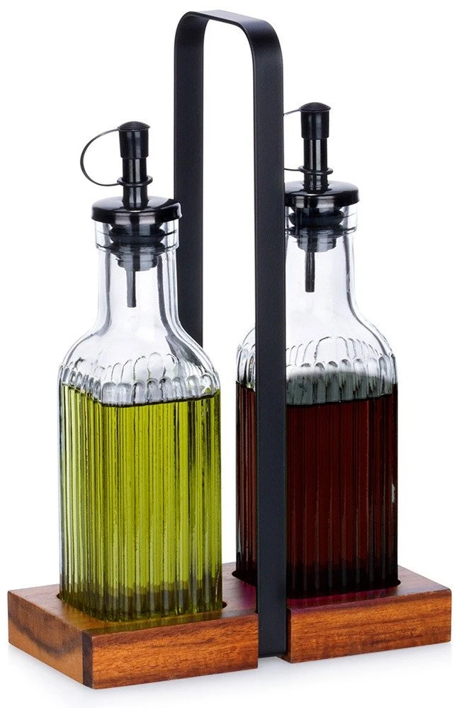 Aliejaus ir acto butelių rinkinys su stovu Vilde 2x190 ml