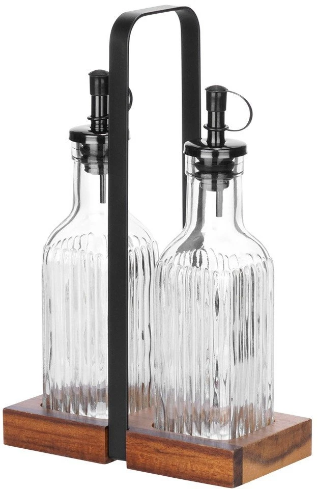 Aliejaus ir acto butelių rinkinys su stovu Vilde 2x190 ml