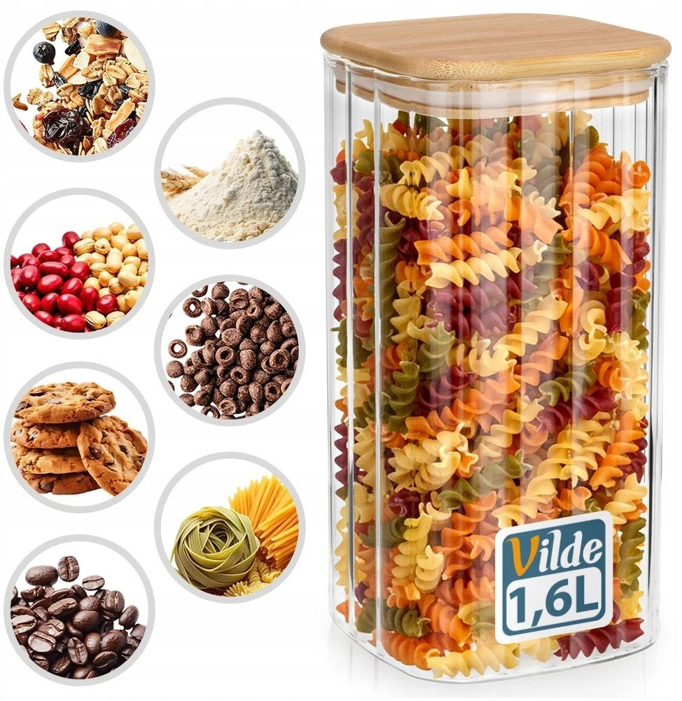 Stiklinis maisto produktų indas Vilde su bambukiniu dangteliu ir sandaria tarpine 1,6 l