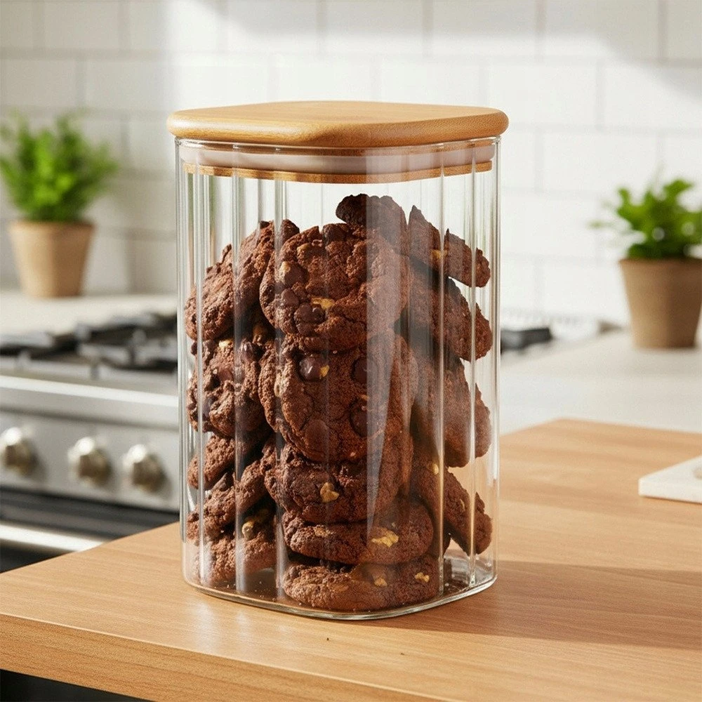 Stiklinis maisto produktų indas Vilde 1,1 l su bambuko dangčiu