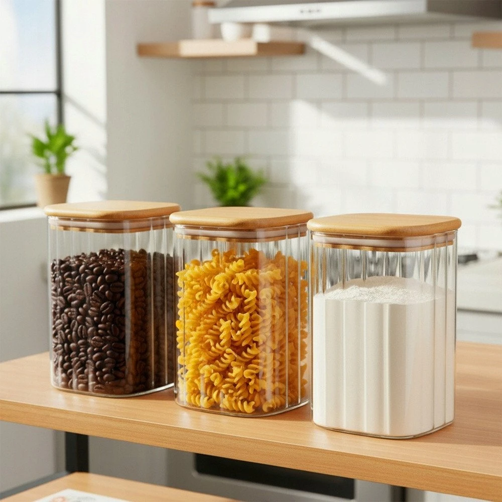 Stiklinis maisto produktų indas Vilde 1,1 l su bambuko dangčiu