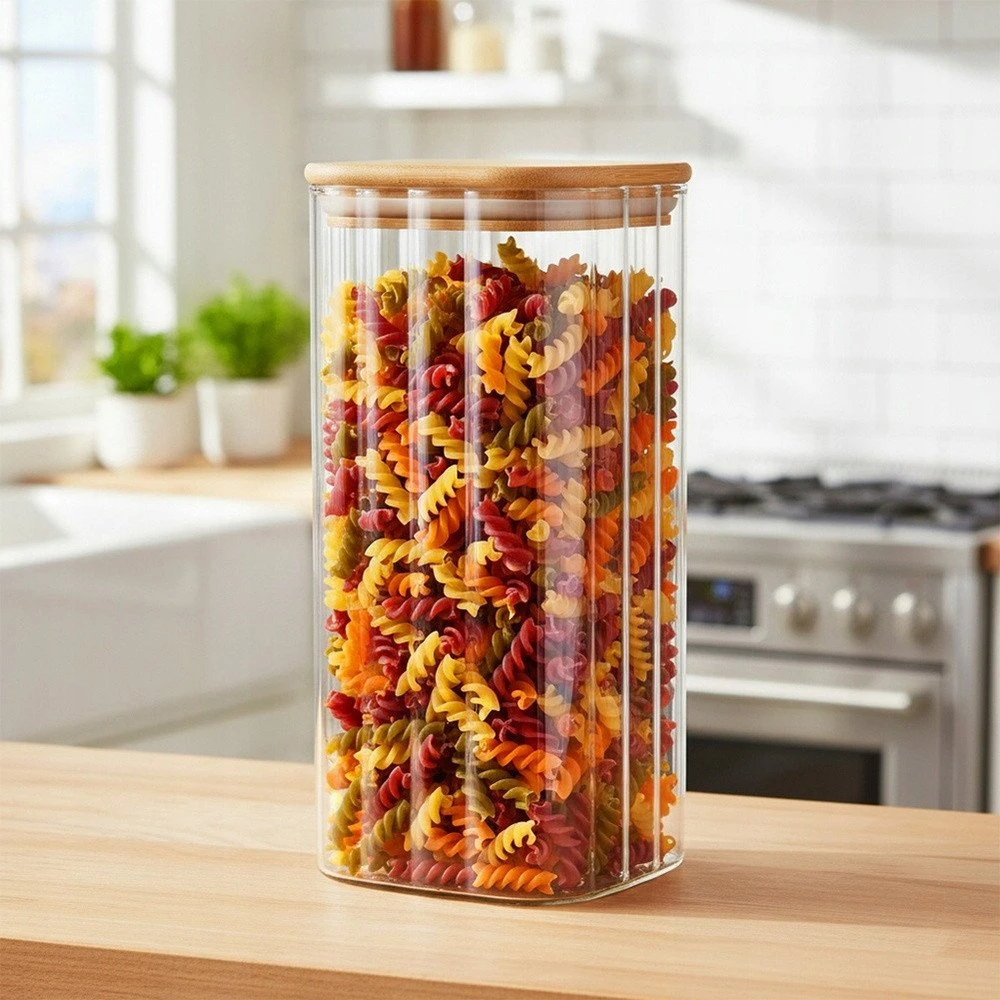 Stiklinis maisto produktų indas Vilde su bambukiniu dangteliu ir sandaria tarpine 1,6 l