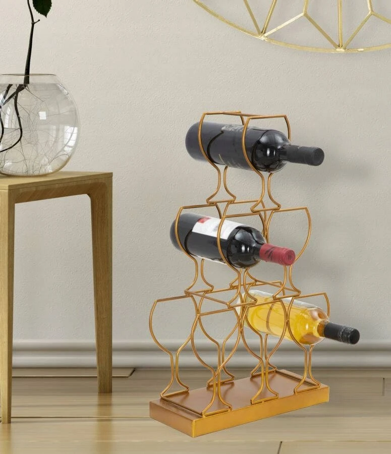 Vilde Stojak na wino, 6 butelių, auksinė, 31 x 12 x 53 cm