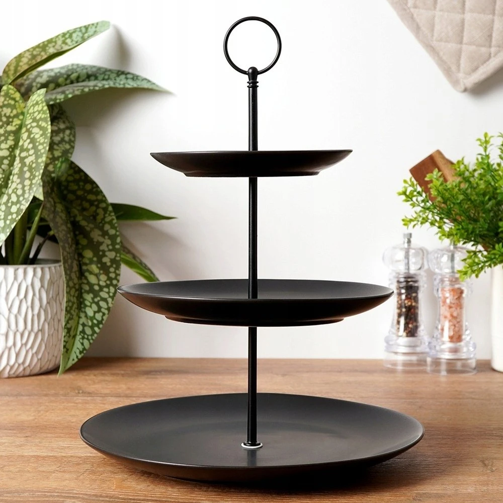 Vilde Trijų aukštų torto stovas 34 cm juodas porcelianas